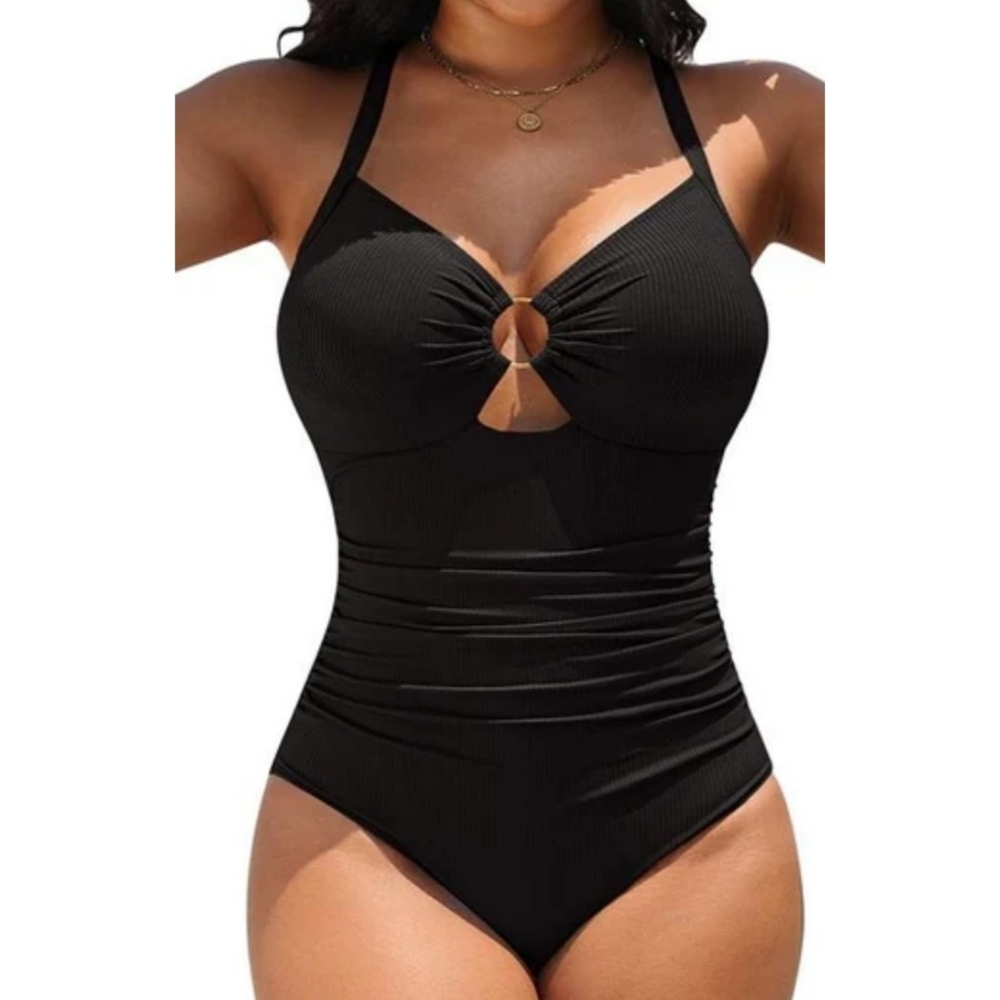 Blooming Jelly One Piece Ribbed Slimming Swimsuit Black Size XXL